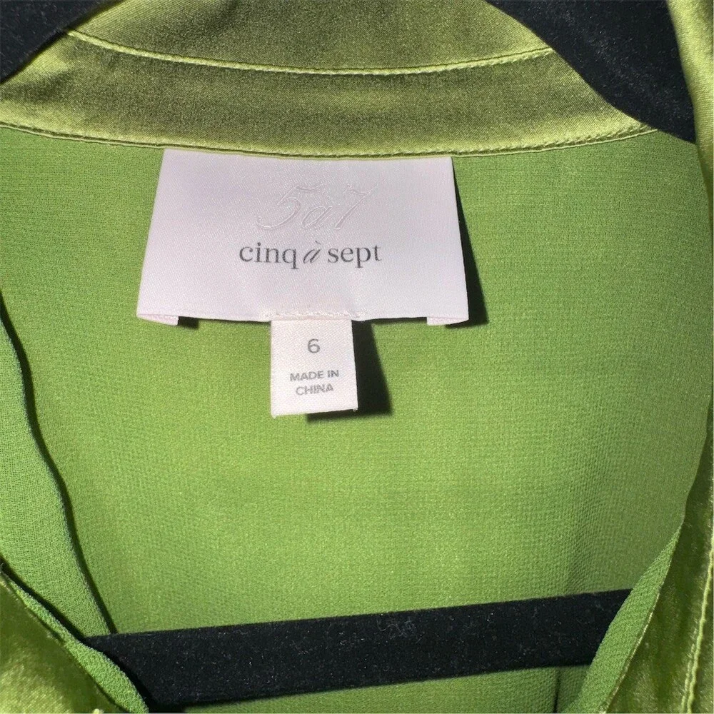 Cinq à Sept Jacey Silk Shirtdress Womens Size 6 Green Moss Tie-Waist Midi Luxe - Picture 8 of 15